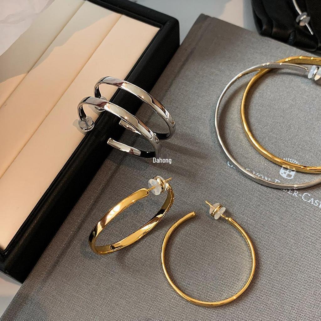 2025 Luxury 999 Pure Silver & Gold Large Hoop Earrings - Elegant, Feminine Design