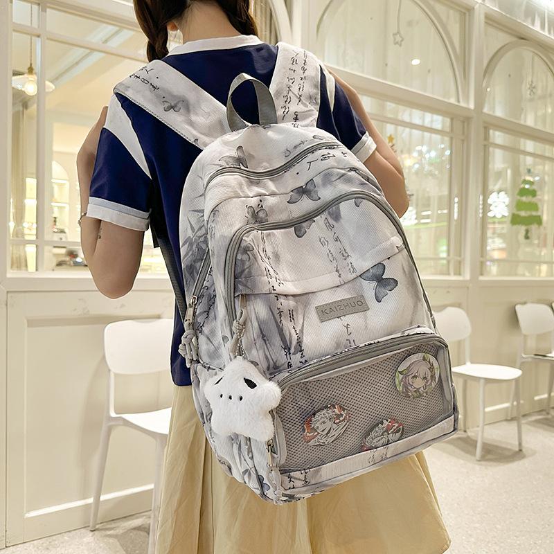Schoolbag New Sweet Girl Backpack Large Capacity Small Junior High School Printed Butterfly Backpack