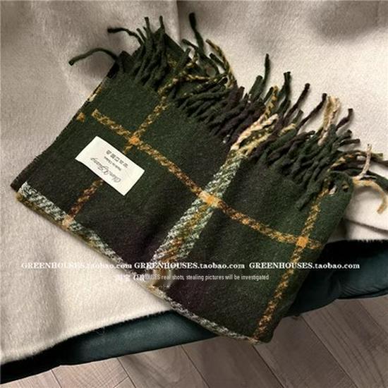 

Korean-Style Plaid Imitation Cashmere Scarf: Winter Snood Shawl for Women - Versatile, Warm Christmas Gift 200cm зелений