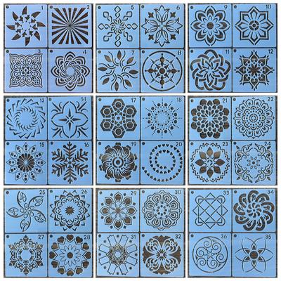 36 Stück, 56 Stück, Mandala-Malvorlagen, PET, Mandala, Stein-Sprühmalerei-Dekorationen, DIY Hohlvorlagen
