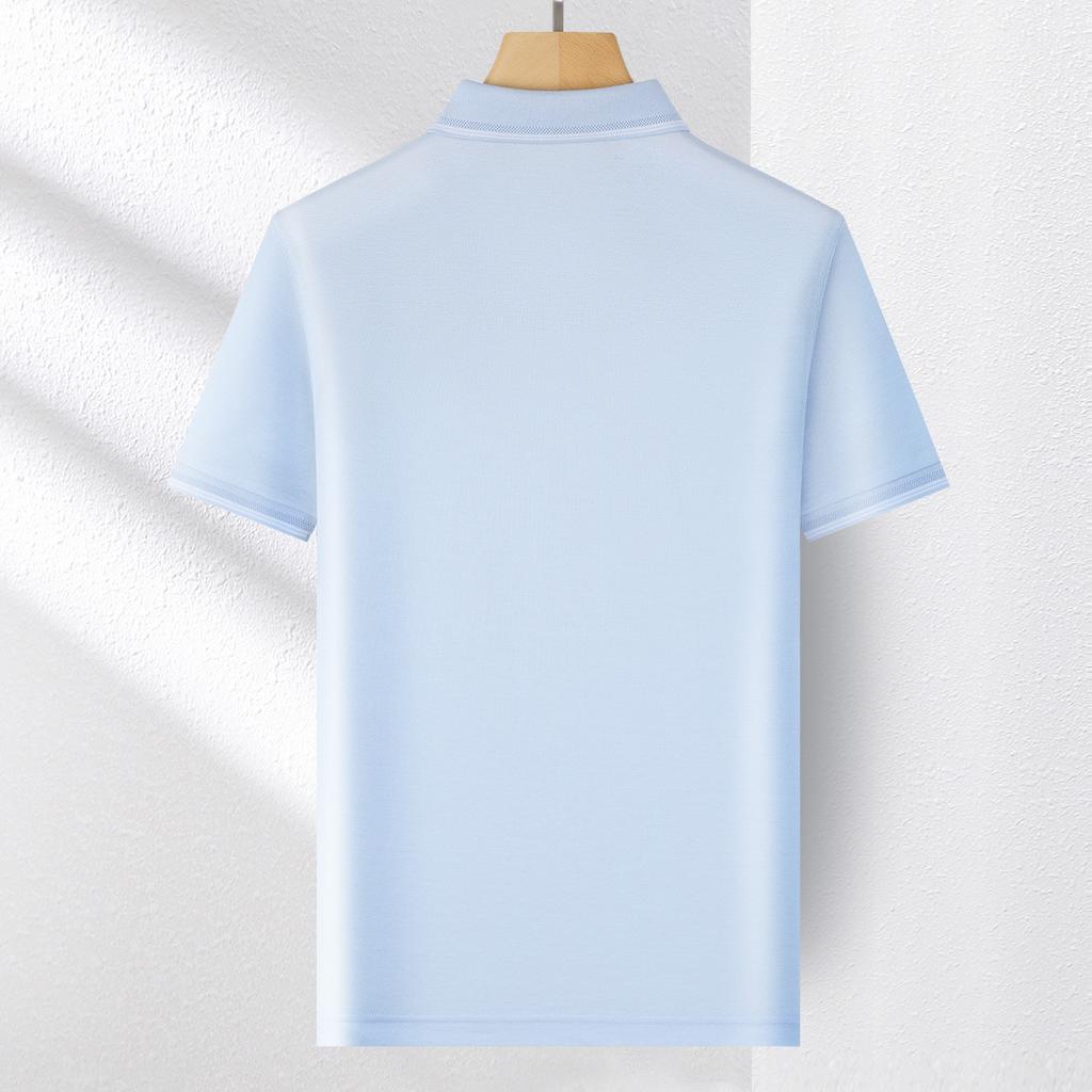 30% Mulberry Silk Business Short Sleeve Polo Neck Knitted Shirt for Men, Autumn Solid Color Versatile T-shirt