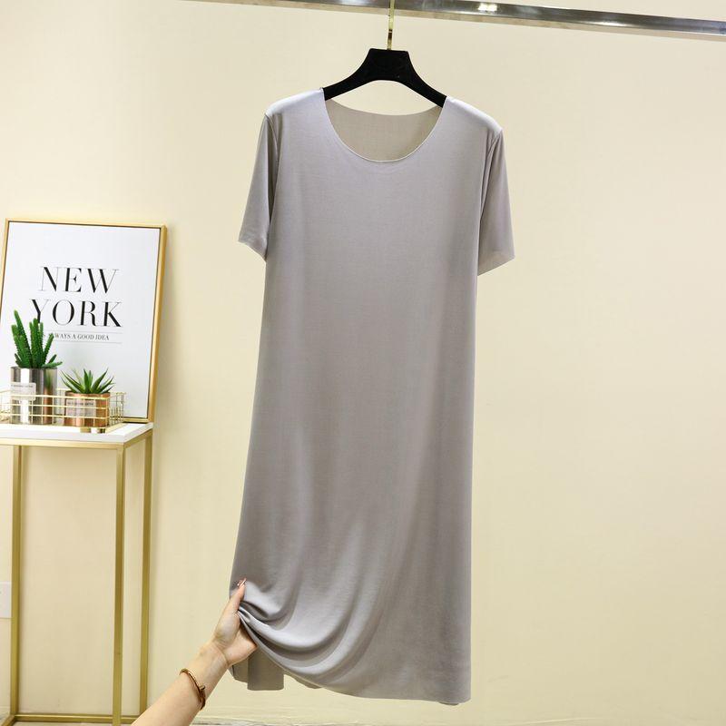 

Модальная юбка с коротким рукавом Летняя тонкая домашняя прохладная ночная сорочка из ледяного шелка Женская большого размера Свободная Утягивающая уличная одежда Платье Lasting: Gray L (Recommendation 55.00 kg-65.00 kg