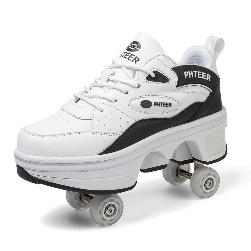33-42 Kids/ Mens Four Wheels Sneakers with On Double Wheels Roller Sneakers Deformation Roller Skate Shoes for Girls