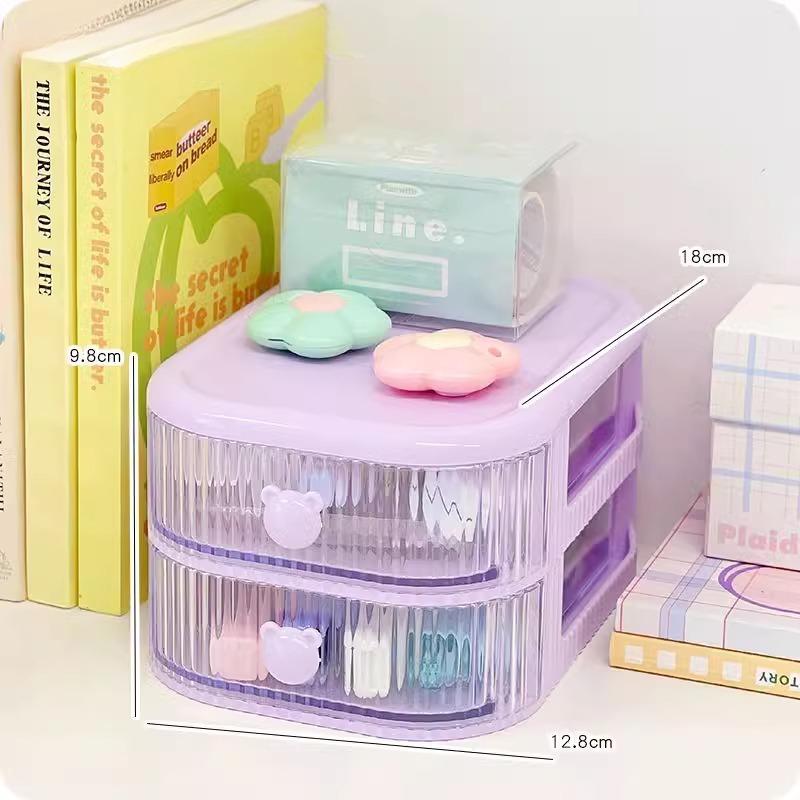 Desktop Multi-layer Drawer Storage Box Organizer Desktop Stationery Box Pen Holder Cute Children's Hair Accessories Storage Rack