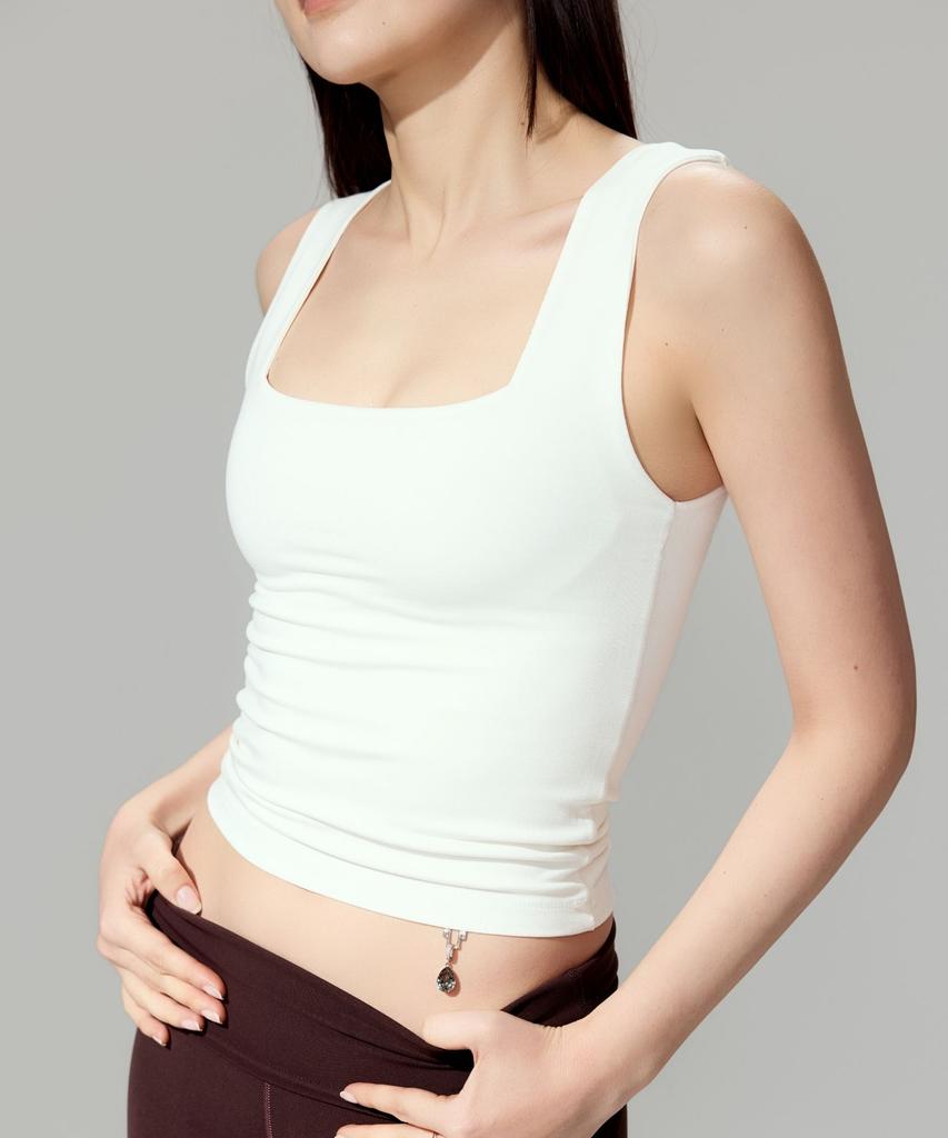 Geulleila Double Layered Fit Square Neck Top (White)