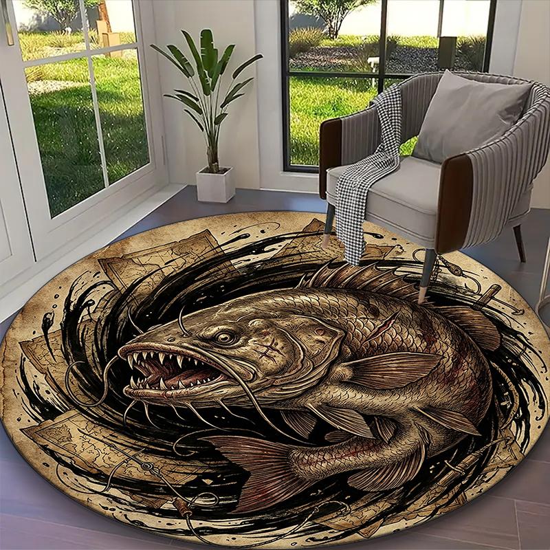Elegant Koi Fish Pond Blossom Print Round Rug, Multi-functional Office Chair Sofa Carpet, Easy Clean Carpet for Home and Living Spaces