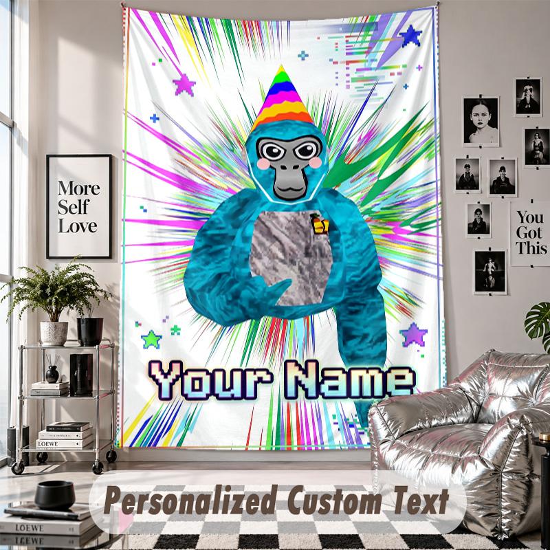 Wall Hanging Tapestry With Custom Name & Text, Gorilla Tag Cartoon Decorative Tapestry For Bedroom