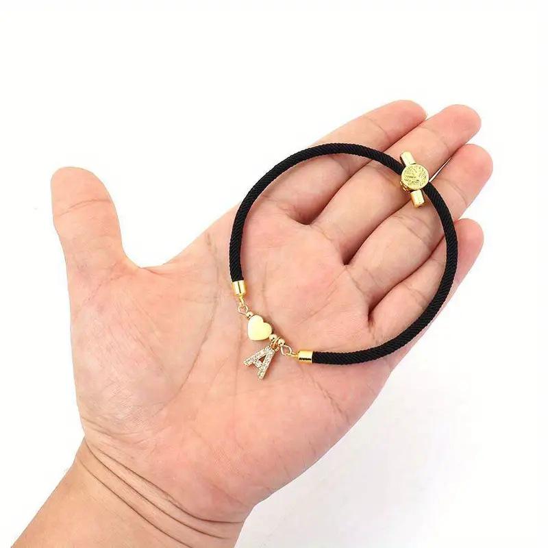 Classic A-Z Initial Heart Bracelet with Zircon on Adjustable Black Cord