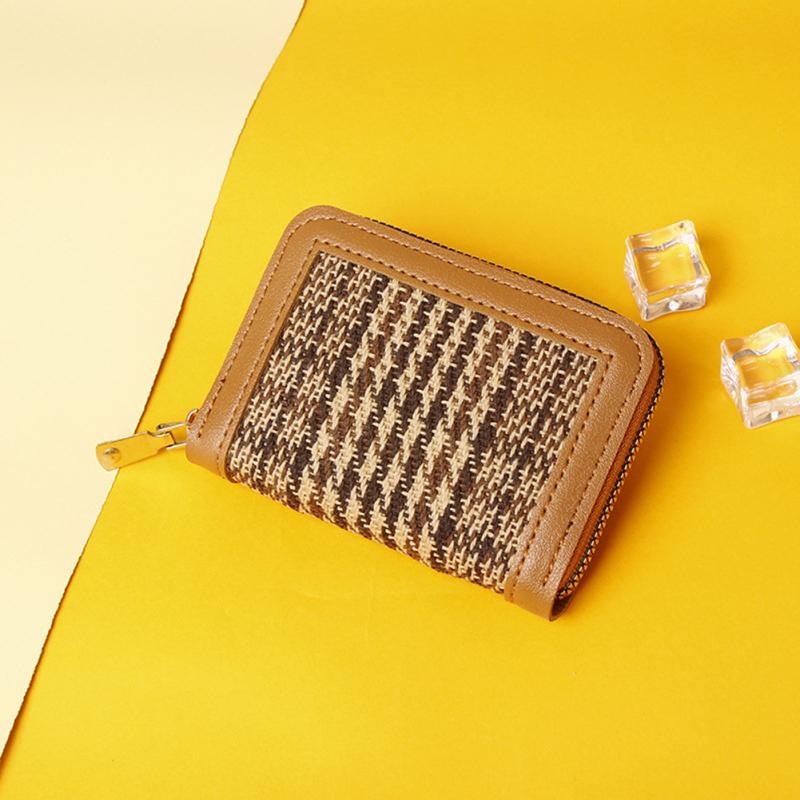 Women Houndstooth Wallet Pu Leather Multi-functional Multi-card Slot Zipper Coin Purse