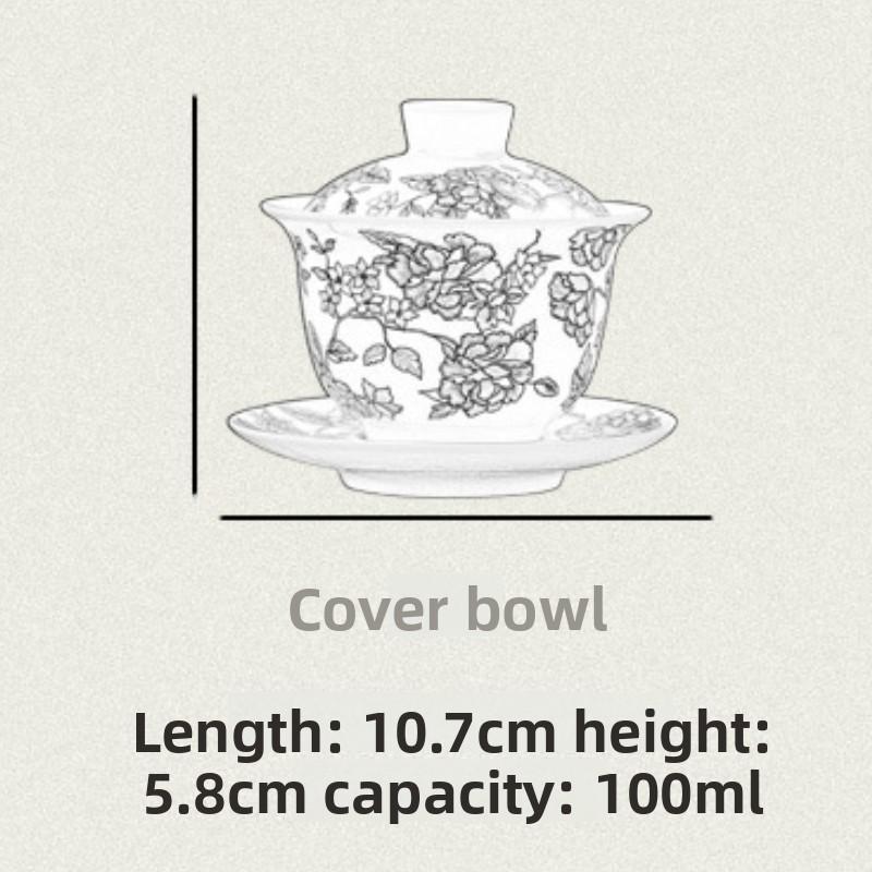 Porcelain Camellia Pattern Tea Tureen Kungfu Tea Cup Set Tea Infuser Traditional with Cover Teacup Tea Sealed Storage Jar