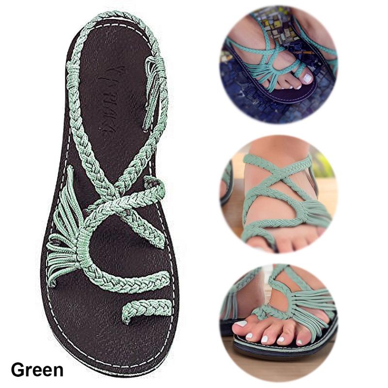 2025 Sandálias Trançadas de Tiras Sandálias Confortáveis de Corda Boêmia Sapatos de Verão de Bico Aberto para Mulheres para Praia Beira da Piscina Viagem Acampamento