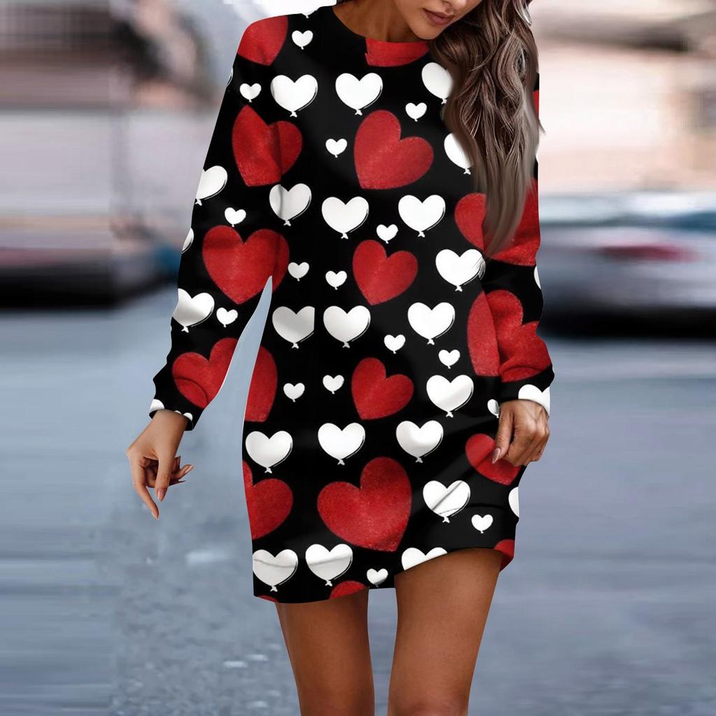 Women's Round Neck Casual Long Sleeved Valentine's Day Fashion Couple Date Dress