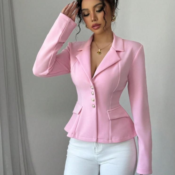 Casual Blazers spring autumn fashion Short jackets women, office lady pink loose thin coats, Single Breasted short suits female