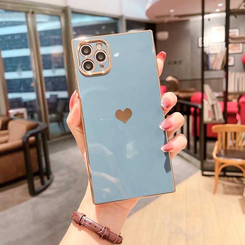 Soft Square Love Heat Phone Case For iPhone 12 11 13 14 Pro Max Mini X XR XS Max 7 8 Plus SE  Electroplated Bumper Cover