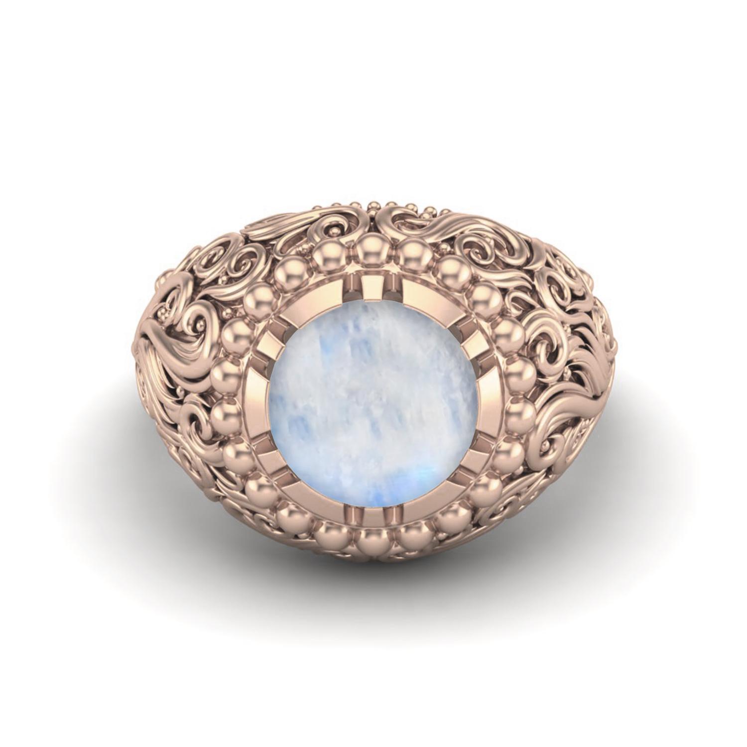 

3,50 карат Лунный камень 925 пробы стерлинговое серебро Позолота розовым золотом Одиночный камень Коктейльное кольцо для женщин Свадебное кольцо 7 ярко-розовый