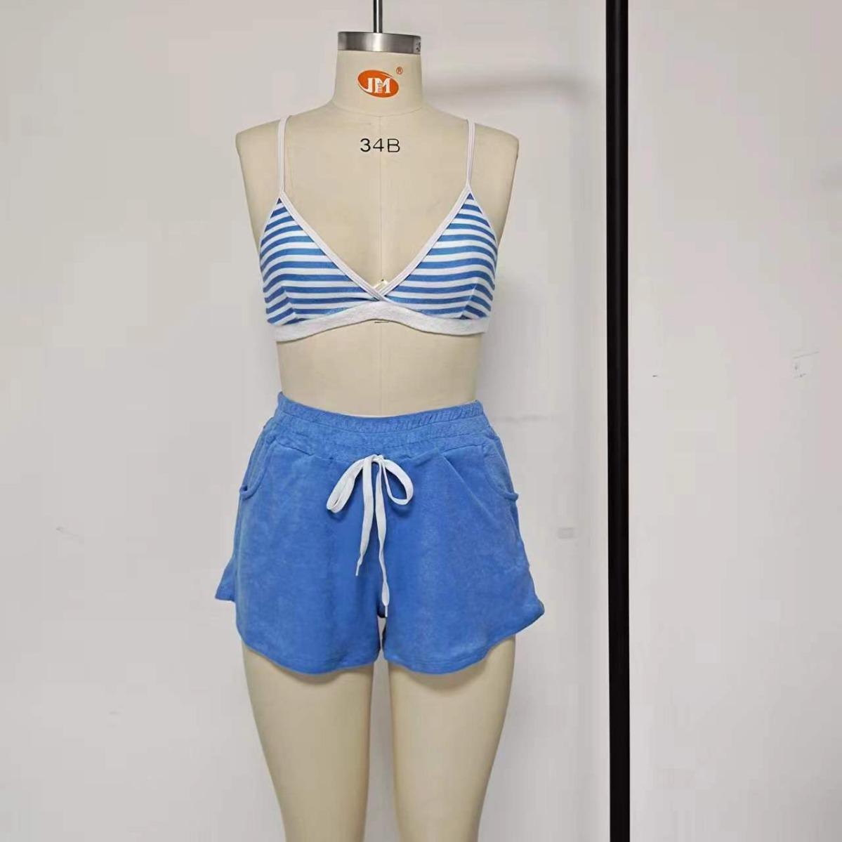 

2024 New Cross-Border Striped Three-Piece Bikini Swimsuit Set Small