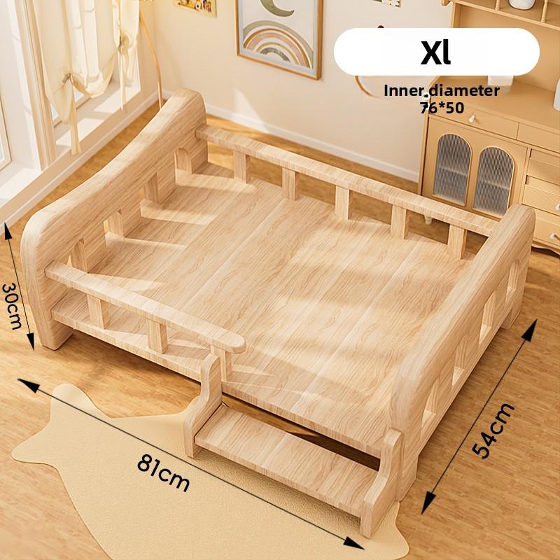Solid Wood Dog Bed All-Season Pet House for Small & Medium Dog Teddy & Bichon Sleeping Sofa with Staircase Raised Dog House