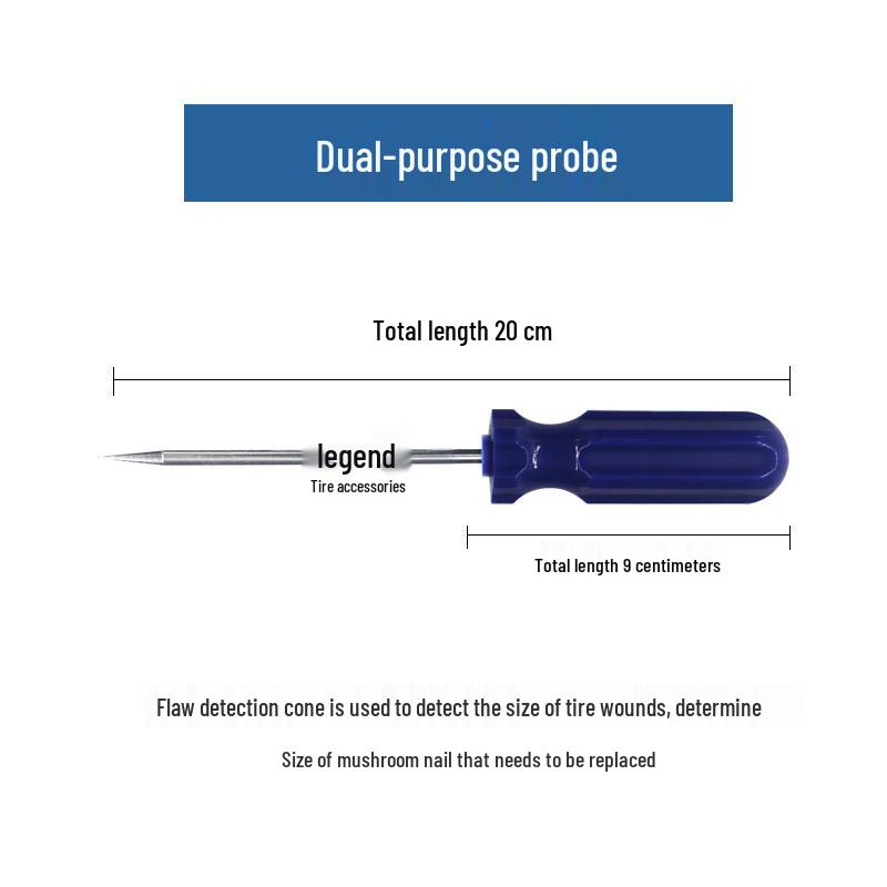 Tire Repair Kit: Spiral Applicator, Wound Detection Probe, Awl, Mushroom Plug Tool