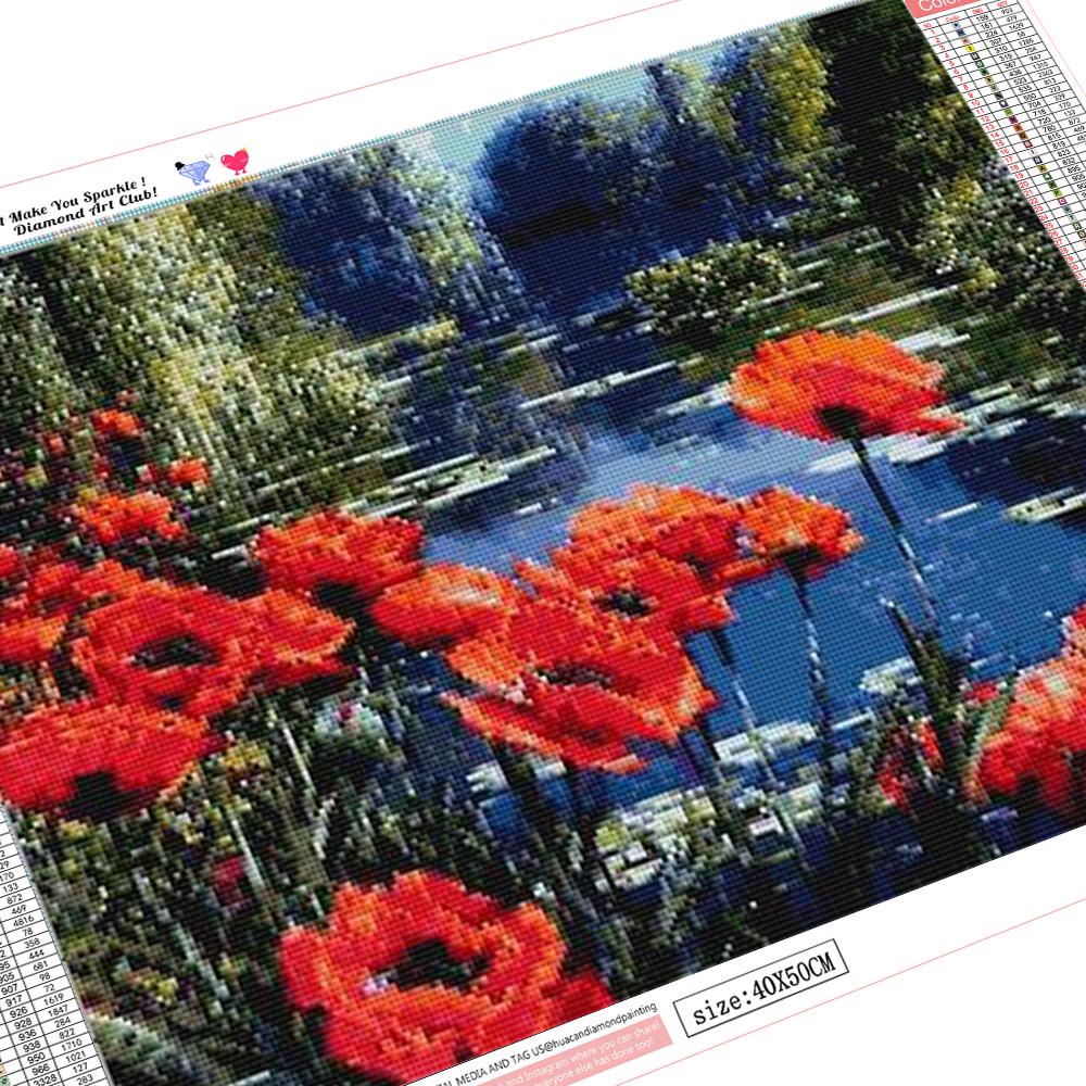 HUACAN Full Square Round Drill Diamond Painting Kit Gift Red Flowers DIY Cross Stitch Home Decor