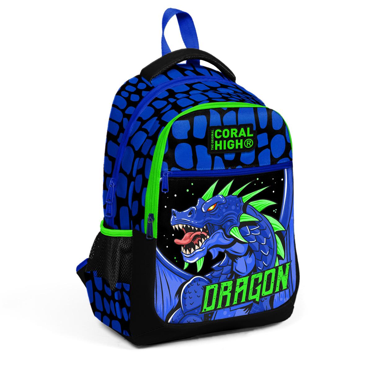 

Черный школьный рюкзак с тремя отделениями Coral High Kids Saks Dragon Pattern 23485
