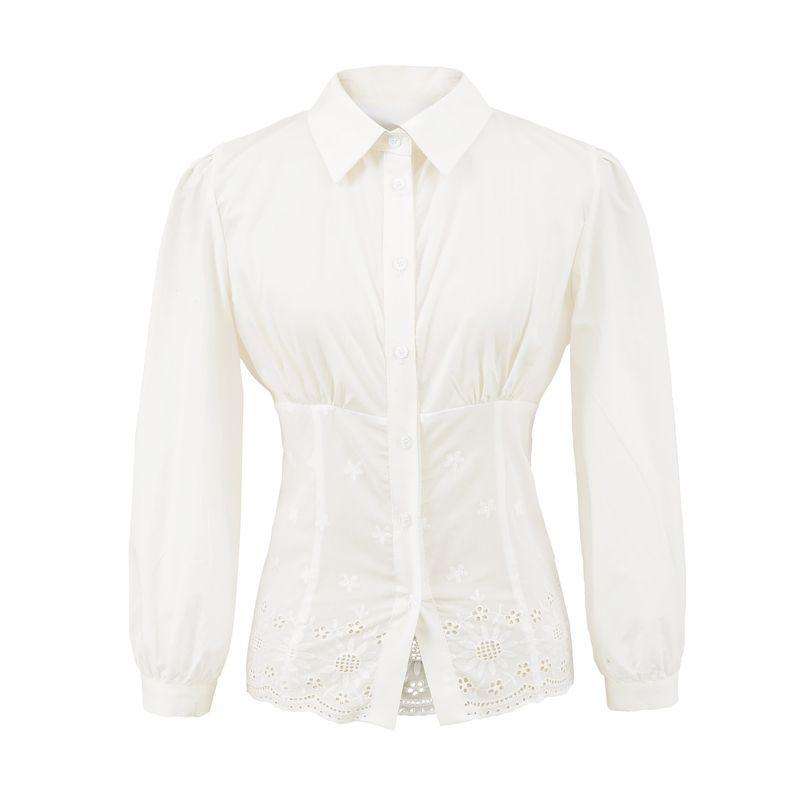 

White Tea Cold Extract French Unique Chic Pure Desire Sexy Embroidered Stylish Waist-Tight Slim Looking Temperament Shirt Tops White Tea Cold Extract S