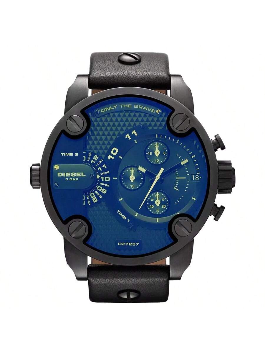 

Diesel 52мм Великий Чорний Іонно-Покритий Корпус Хронограф зі Світловідбивними Стрілками та Шкіряним Ремінцем, Відображенням Дати, Водонепроникність 50м –DZ7257 чорний/синій