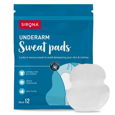 Sirona Disposable Underarm Sweat Pads for Men & Women, Self-Adhesive Peel-Off Armpit Pads, Breathable Material, 12 Pieces
