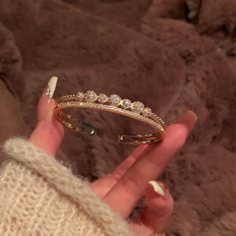 

14K Gold Plated Double Layer Zircon Bangle Bracelet - Elegant and Versatile Jewelry for Women