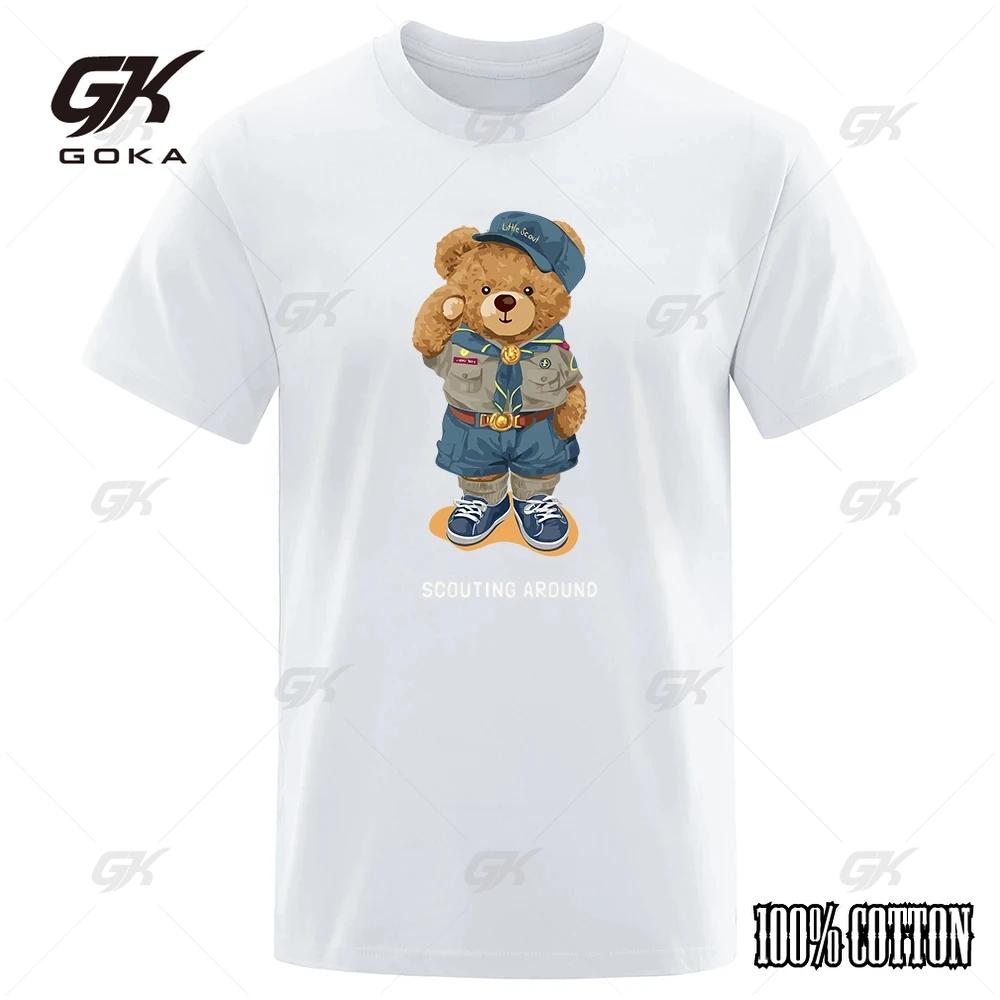Cute Teddy Bear Salute Scoring Around Prints T Shirt Men Brand Tees Short Sleeve Retro Adult TShirt Hip Hop TShirt