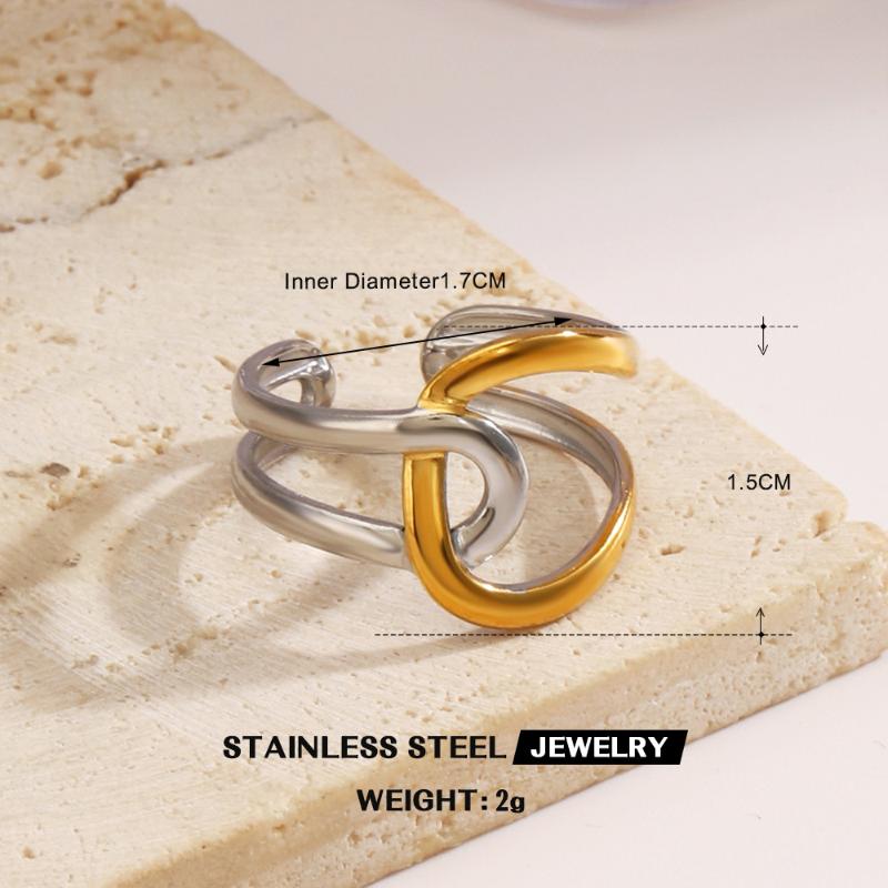 Simple Starfish Shell Pattern Ring Two Tone Stainless Steel Jewelry Accessories Unisex Geometric Line Open Rings Valentine Day