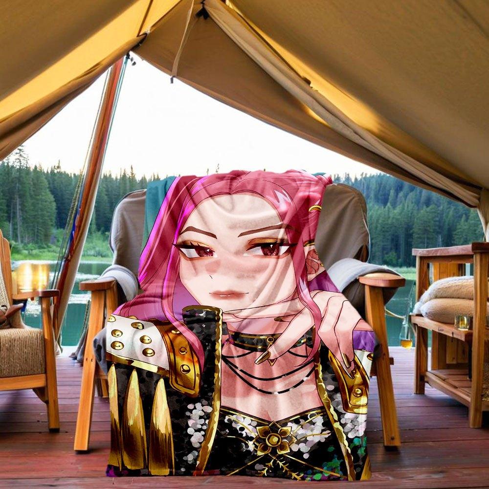

Golden Elegance: Pink Hair Warrior Costume for Cosplay Blanket Lightweight Flannel Throw Blanket for Sofa, Bed, Travel, Camping, Livingroom 130x150cm