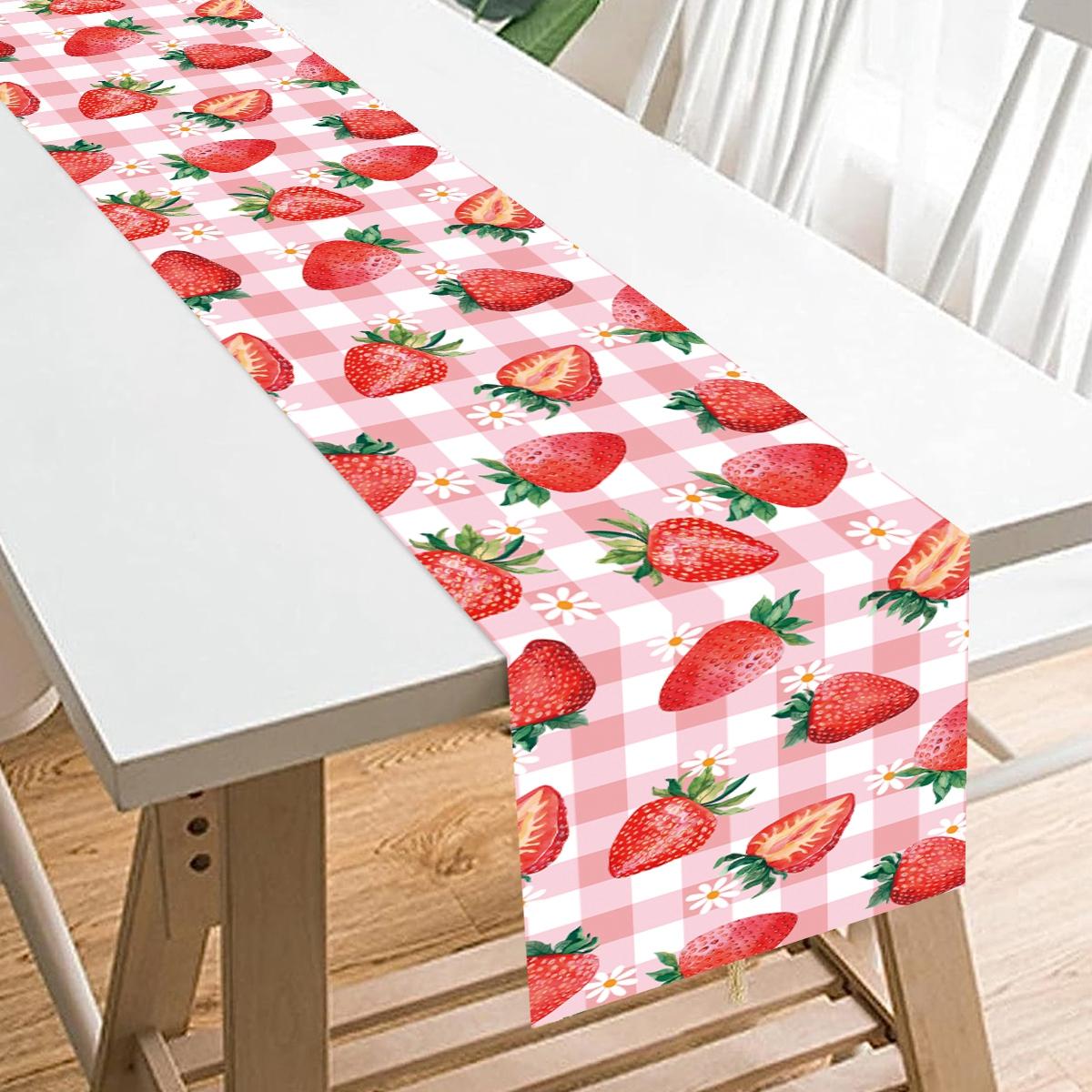 

Strawberry Table Runners Birthday Tablecloth for Kids Girl Strawberry Birthday Party Decor Dining Table Runners Party Decoration