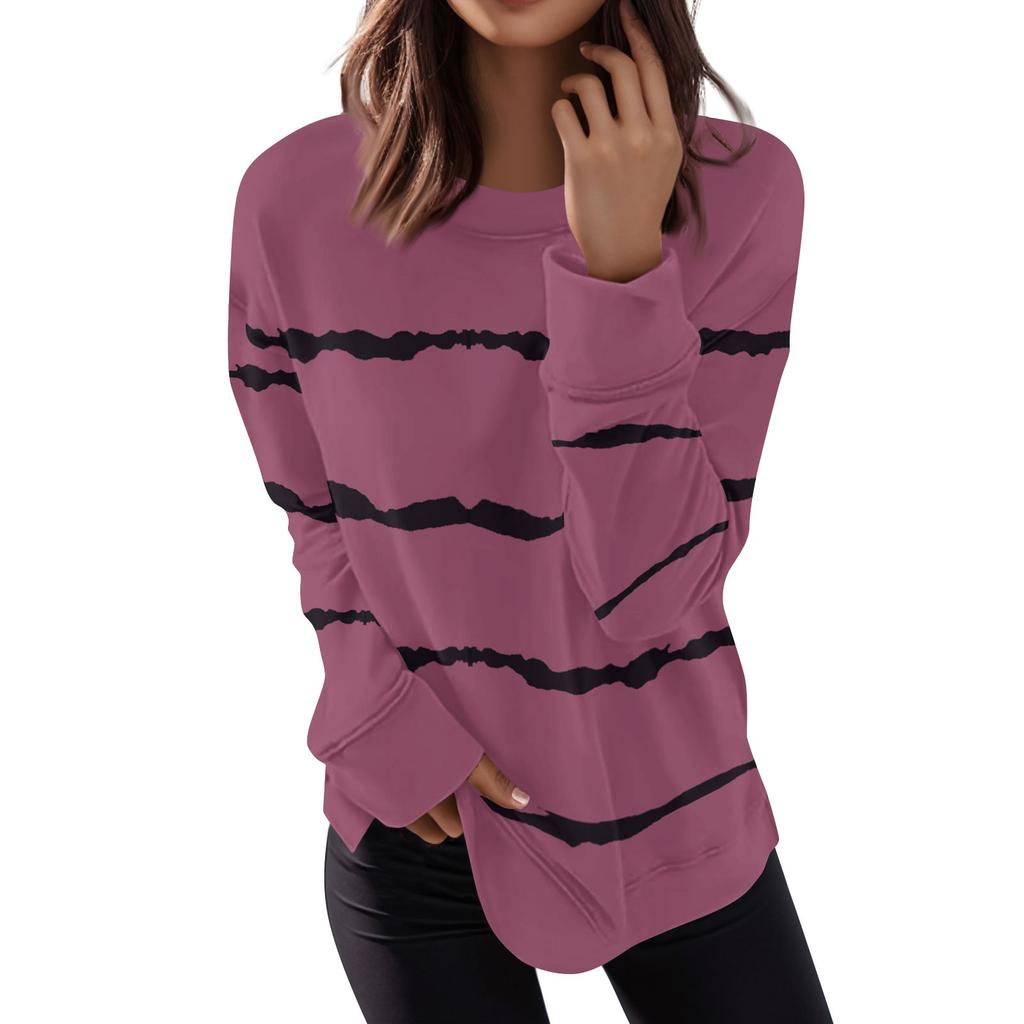 Women's Casual Contrast Color Long Sleeve Top Pullover Sweatshir