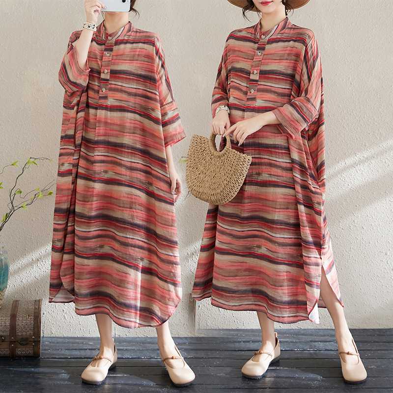 Spring Stand-up Collar Plus-size Vacation Dress