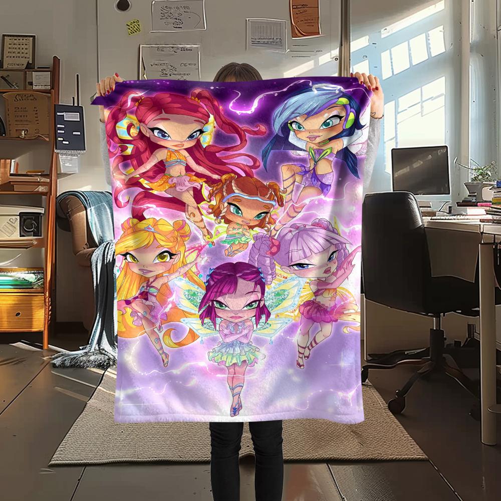 1 pièce Couverture Flanelle Imprimée Winx Club, Haute qualité Toutes Saisons, Décoration Maison, Chaleur et Confort, Parfait pour les Cadeaux de Noël