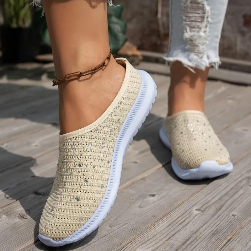 Fashion Plus Size 2025 Summer Mesh Women's Closed Toe Slippers Hot Sale Crystal Light Breathable Sandals Outdoor Casual Daily Slippers