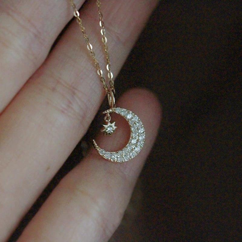 Fashion Jewelry 925 Sterling Silver Moon and Star Pendant Necklace for Women Silver Clavicle Chain Necklace Jewelry