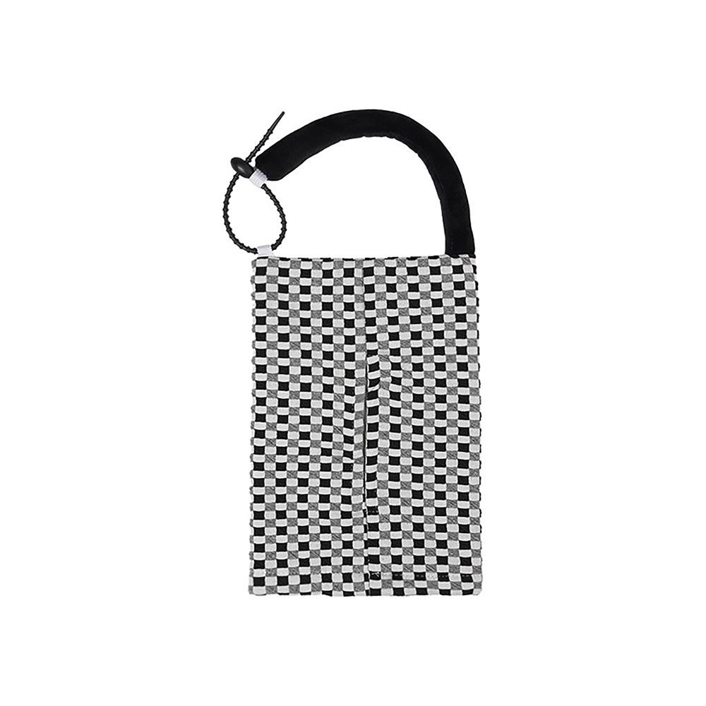 

Hanging Car Paper Towel Bag Plaid Fabric Automotive Decor Portable Car Tissue Box For Car Home чорний