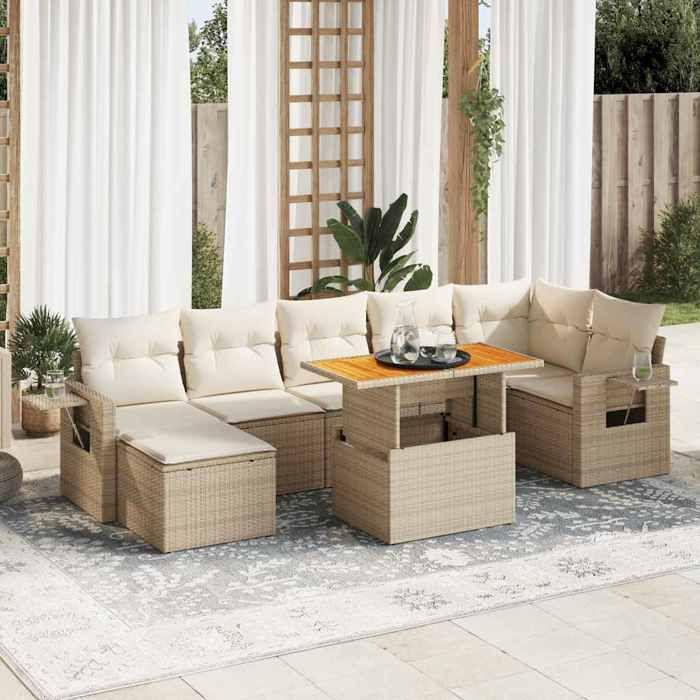 VidaXL Garden Lounge Set with Cushions 8 Pcs Beige Wicker 3327180