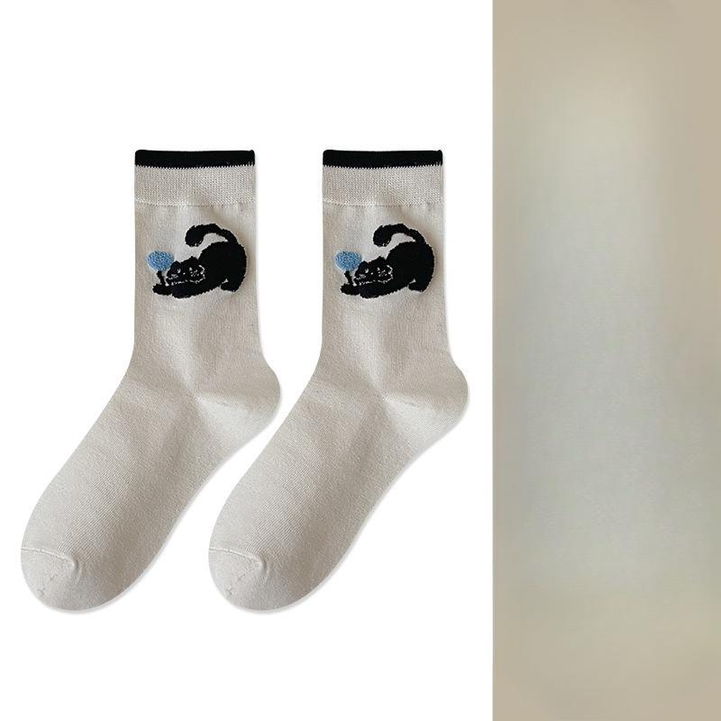 Women's Mid-calf Socks, Cute Plush Puppy, Bow Pile Socks, Pure Cotton Anti-pilling Women's Long Socks