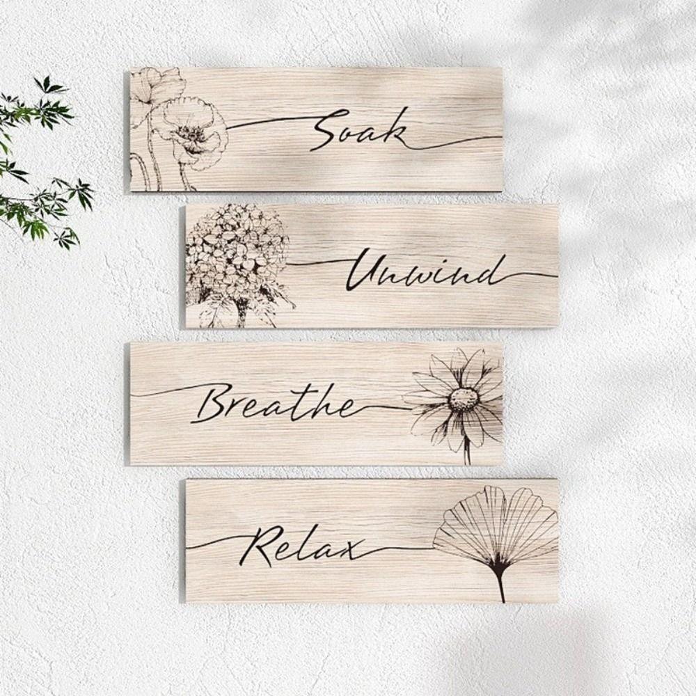 Wooden Floral Wall Art Handmade Wall Decor Paintings Creative Plants Hanging Sign  Bathroom Decor