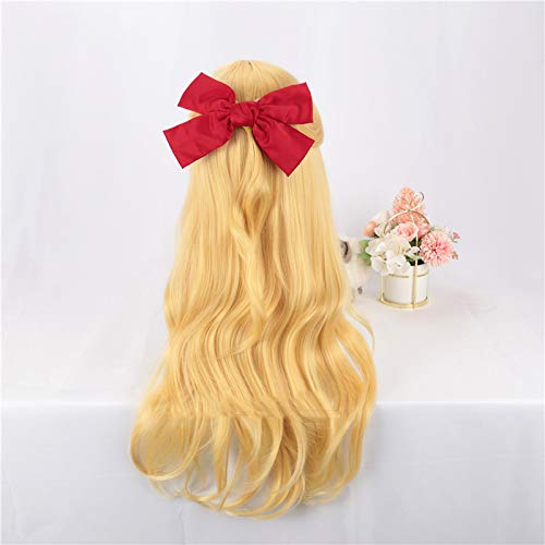 Cosplay Wig, Minako Style with Bow, Yellow and Gold, Heat-resistant Wig