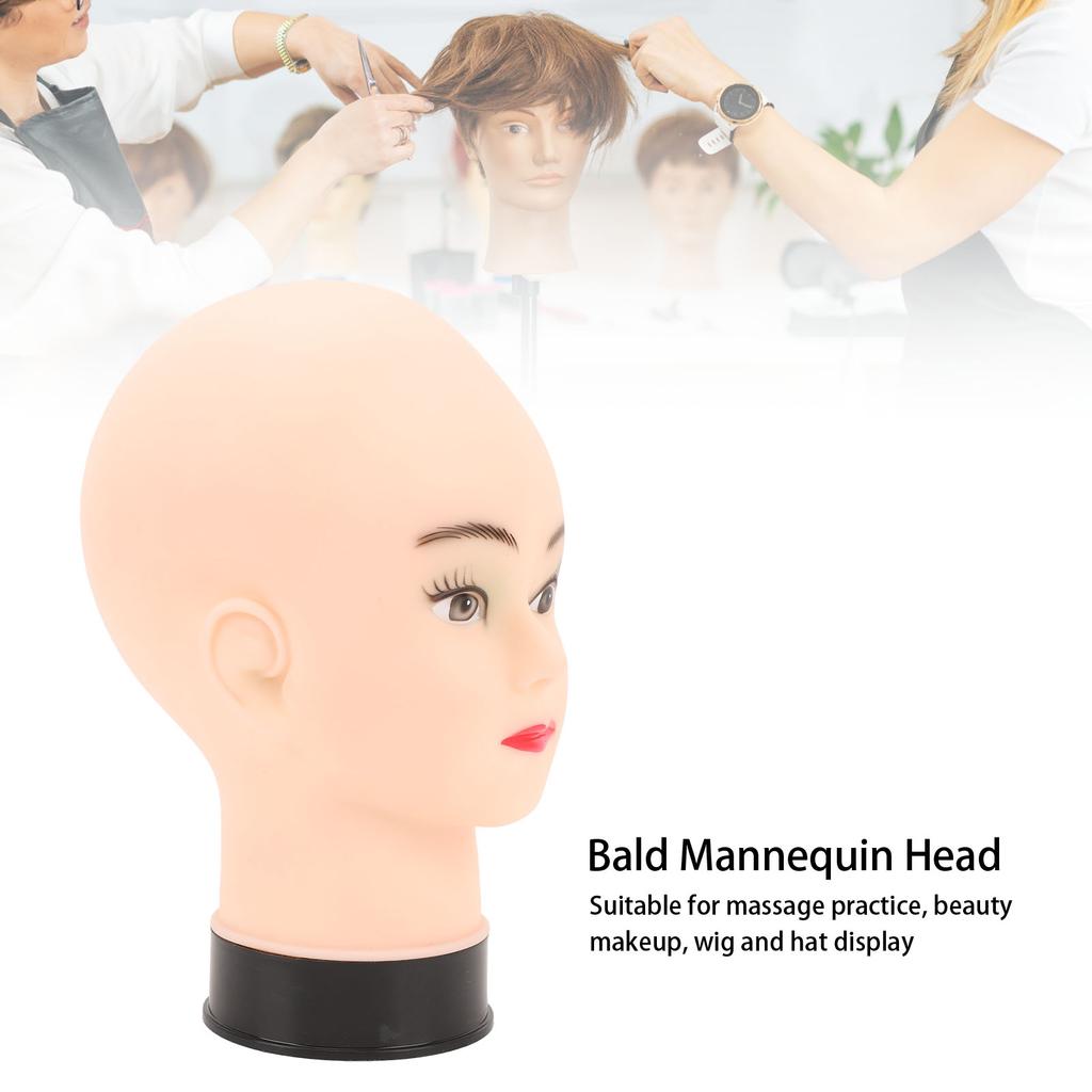 PVC Mannequin Head Bald Head Model with Universal Stand Interface for Wig Making Hat Display and Massage Training
