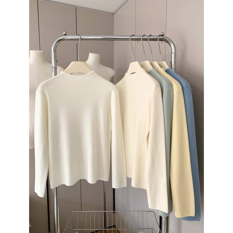 Small stand-up collar milk yellow sweater women's spring simple versatile top soft waxy inner knitted bottoming shirt