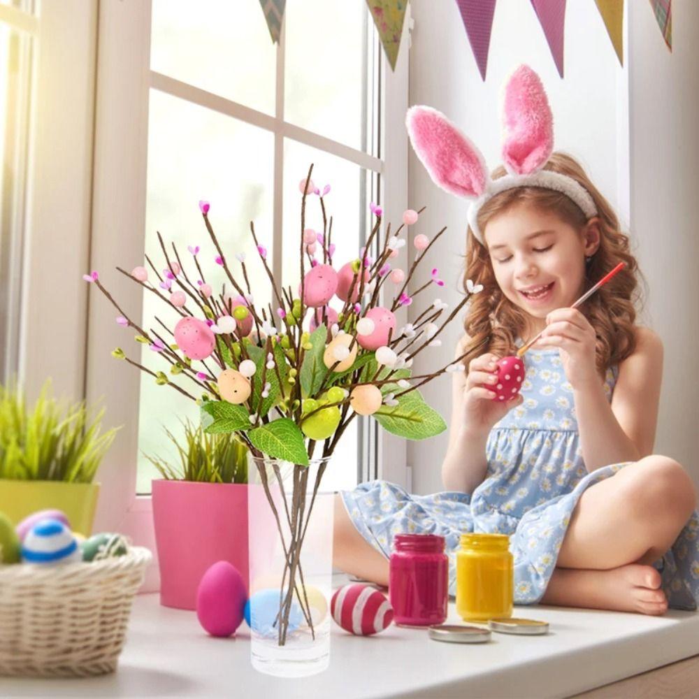 Easter Decoration Egg Cuttings Artificial Flowers  for 2024 Easter Home Party Supplies