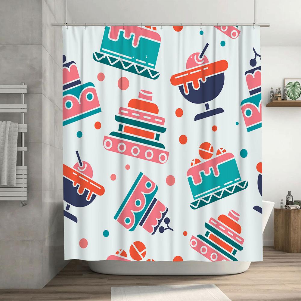 Blue Red White Cartoon Pattern Shower Curtain For Bathroom Home Decor Waterproof Washable Bath Linen 72X180Cm (Set)   Colorful C