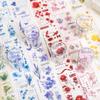 Floral PET Collage Tape: 6 Styles - Flower Text & White Ink for Journals