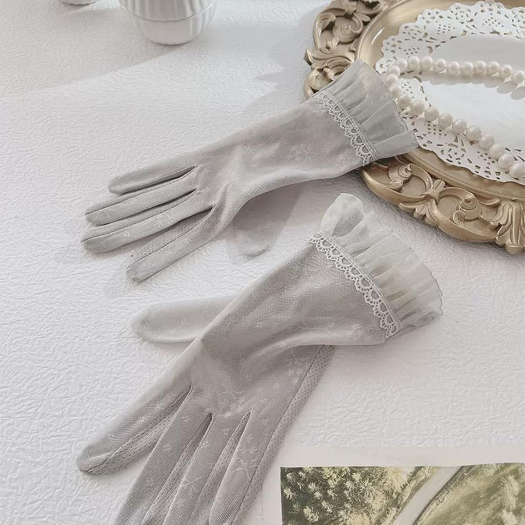 Sunscreen Gloves Women's Non-slip Ice Silk Gloves Outdoor Cycling Driving Summer Lace Thin High Elastic Breathable Gloves