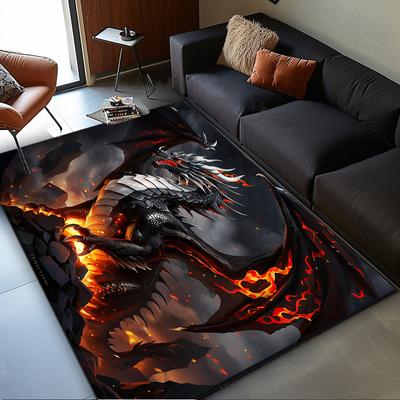 Feuer speiender Drache Teppich für Wohnzimmer Fantasietier Design Sofabereich Teppich Anti-Rutsch-Teppich maschinenwaschbar