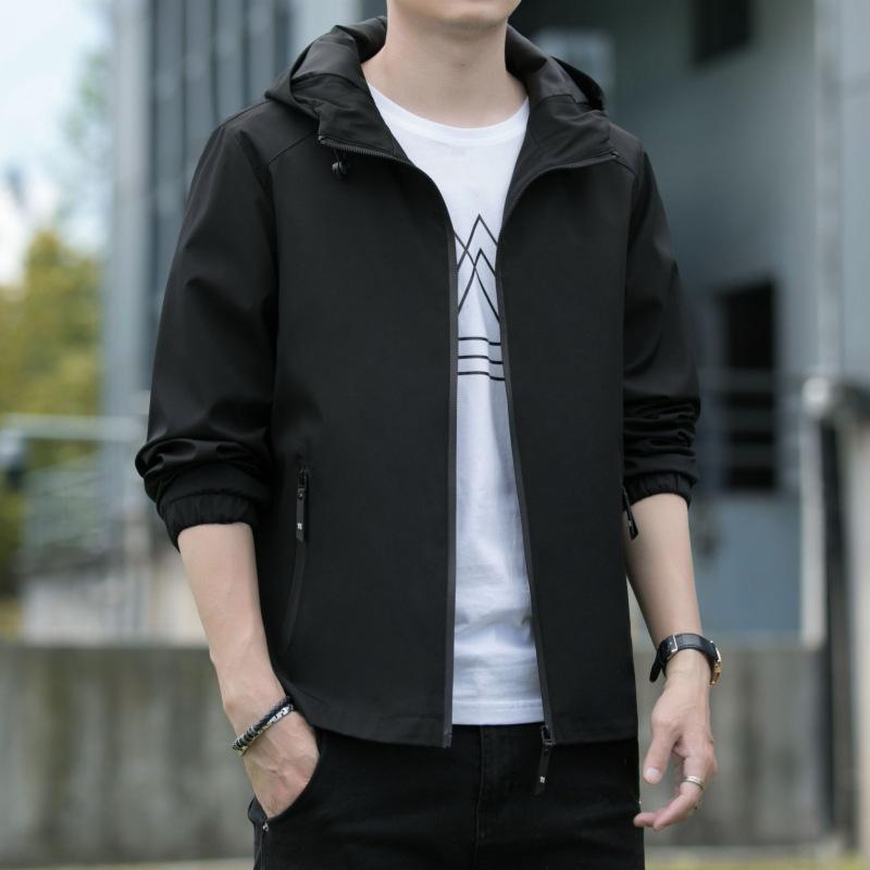 New Summer Simple Men's Jacket for Wear Regular Long-sleeved Fashion Urban Hooded Collar Jacket
